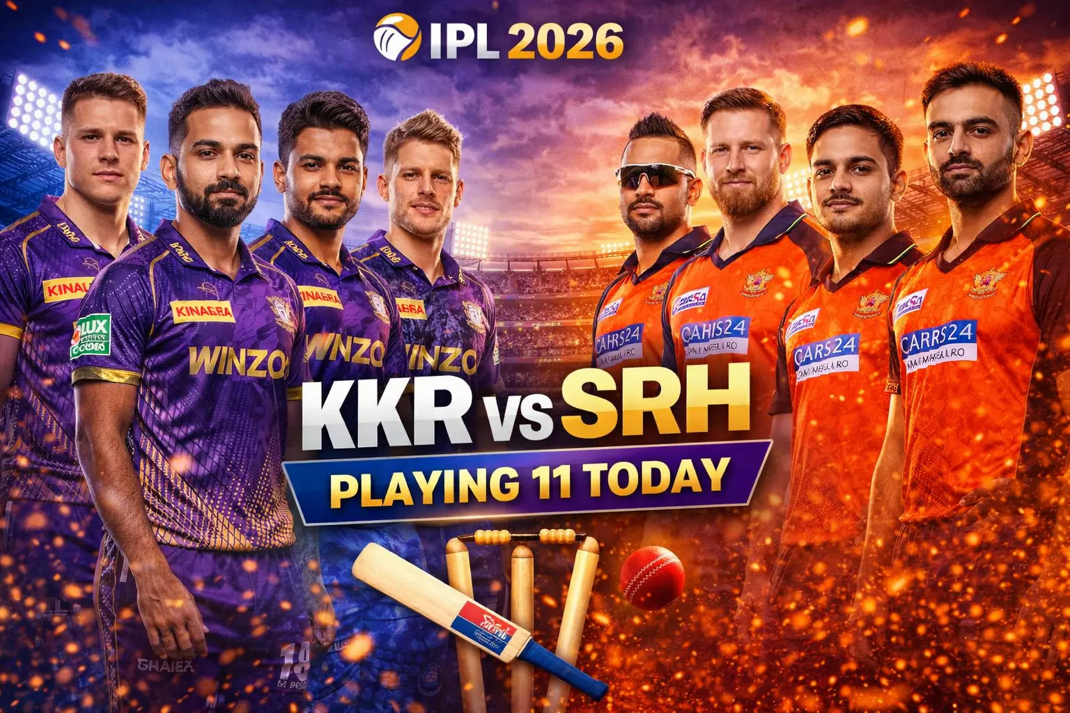 KKR vs SRH Playing 11 Today IPL 2026 – Latest Probable XI, Team News & Match Prediction