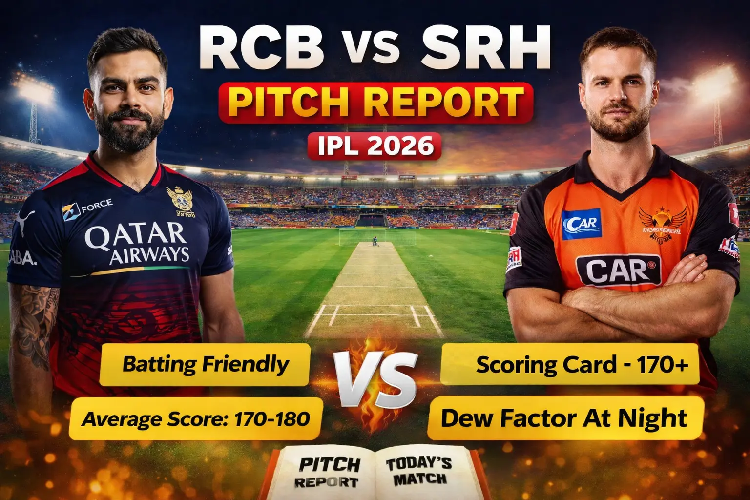 RCB vs SRH pitch report today match IPL 2026 Bengaluru stadium
